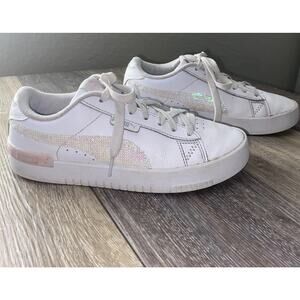 Puma Jada Pink Lady Sequin Kids Youth US Size 5C White Pink Sneaker Shoes